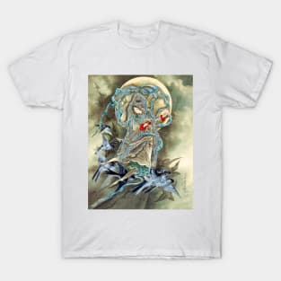 Woman Against a Full Moon Accompanied by Birds, Toshio Aoki 1890s T-Shirt